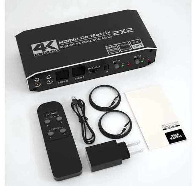 Alt view image 7 of 7 - 2x2 4K HDMI Switch, 2x2 HDMI Matrix Switcher, 4K 60Hz Video Switcher 2 in 2 Out