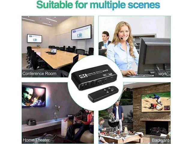 Alt view image 5 of 7 - Matrix 2x2, 4K@60Hz HDMI Matrix Switcher 2 in 2 Out with Optical & L/R Audio Ext