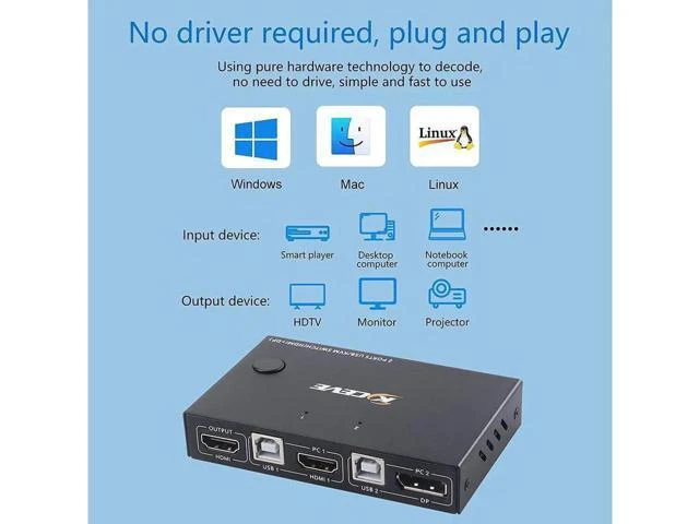 Alt view image 3 of 7 - 2 Ports Displayport HDMI KVM Switch Box, USB Displayport and HDMI KVM Switcher f