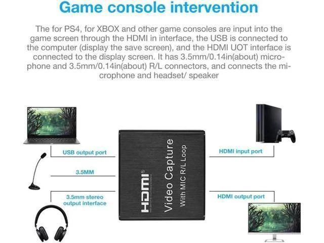 Alt view image 5 of 7 - 4K Video Capture Card with HDMI Loop 3.5mm R/L Stereo/MIC Output HD 1080P Broadc