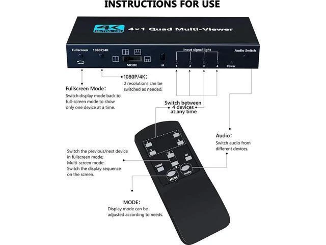 Alt view image 3 of 7 - 4x1 Multi-viewer switcher 4K Seamless Quad Screen Real Time Multi Viewer Splitte