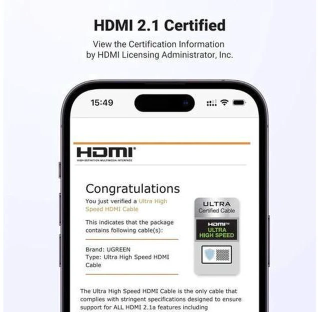 Alt view image 6 of 6 - UGREEN 8K HDMI 2.1 Cable Certified 6.6FT, 10K Ultra High Speed HDMI Cord 4K 240H