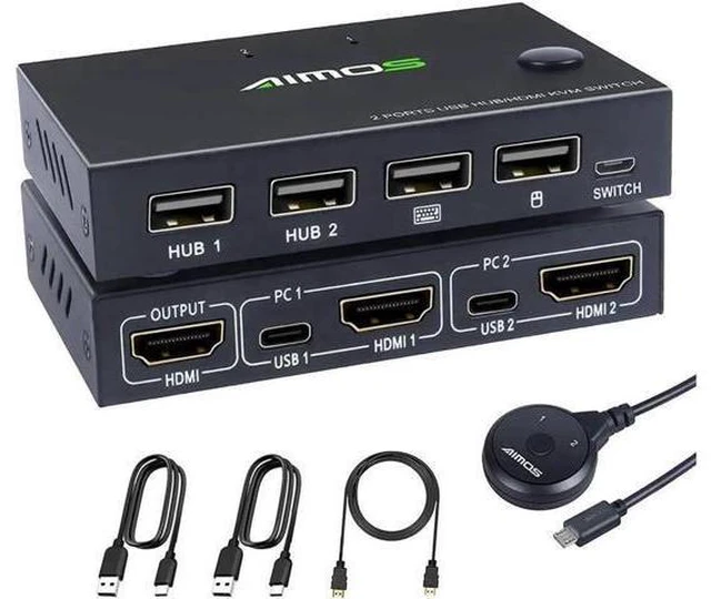 Main image of 2 Port HDMI KVM Switch For 2 PCs, USB KVM Switch 4K HDMI Switcher Box 2 In 1 Out