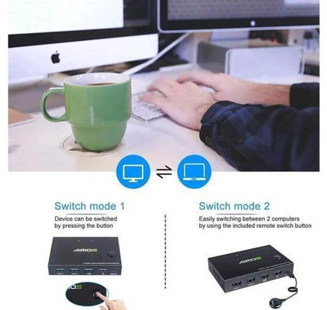 Alt view image 2 of 7 - 2 Port HDMI KVM Switch For 2 PCs, USB KVM Switch 4K HDMI Switcher Box 2 In 1 Out