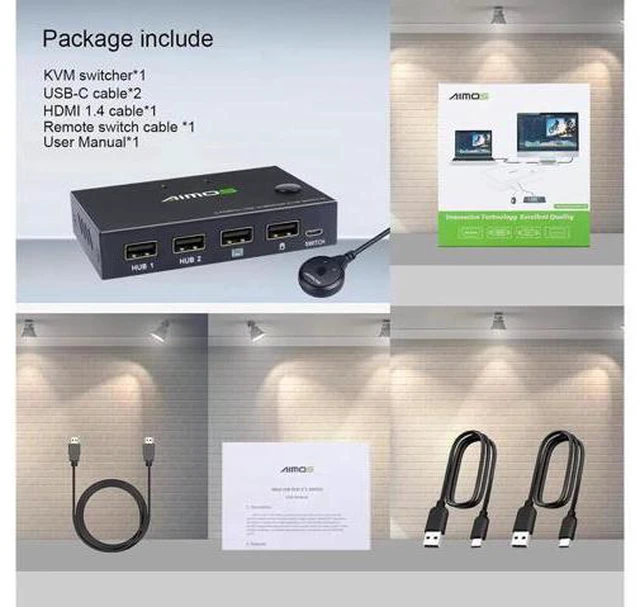 Alt view image 4 of 7 - 2 Port HDMI KVM Switch For 2 PCs, USB KVM Switch 4K HDMI Switcher Box 2 In 1 Out