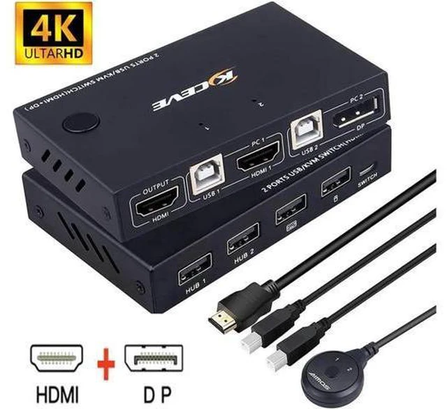 Main image of 2 Port HDMI +DisplayPort KVM Switch for 2 Computers, DP HDMI USB KVM Switch for