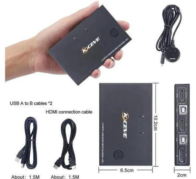 Alt view image 4 of 7 - 2 Port HDMI +DisplayPort KVM Switch for 2 Computers, DP HDMI USB KVM Switch for