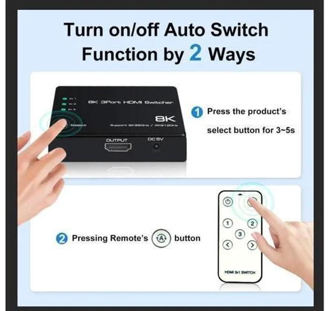 Alt view image 7 of 7 - 3 in 1 Out HDMI 2.1 Switch 8K@60Hz, 4K@120Hz HDMI Switcher 3 Port, 8K HDMI Auto