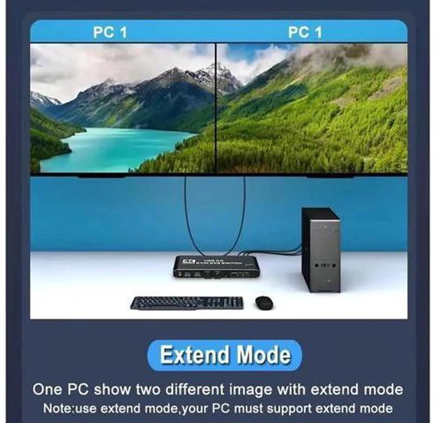 Alt view image 4 of 7 - 2 Port Dual Monitor 4K HDMI KVM Switch, 2x2 HDMI USB 3.0 KVM Switch 2 in 2 out 4