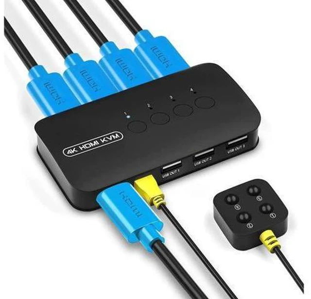 Main image of 4 Ports HDMI KVM Switch, HDMI USB Selector for 4 Computers Share Keyboard Mouse