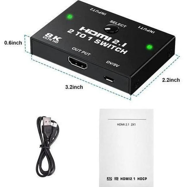 Alt view image 7 of 7 - 8K HDMI Switcher - 2 Ports HDMI 2.1 Switcher 2 in 1 Out HDMI Switcher Support 8K