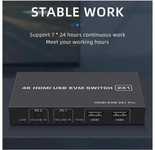 Alt view image 4 of 6 - 2 Ports HDMI KVM Switch USB HDMI KVM Switcher 4Kx2K@30Hz HDMI 1.4 for 2 Computer