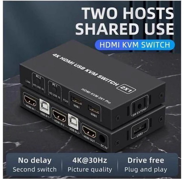 Alt view image 5 of 6 - 2 Ports HDMI KVM Switch USB HDMI KVM Switcher 4Kx2K@30Hz HDMI 1.4 for 2 Computer