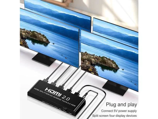 Alt view image 6 of 7 - 4K@60fs HDMI Splitter 1x4 HDMI 2.0 Splitter 4 Display (Same Time) 3.5mm Audio Ou
