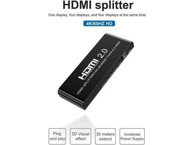 Alt view image 7 of 7 - 4K@60fs HDMI Splitter 1x4 HDMI 2.0 Splitter 4 Display (Same Time) 3.5mm Audio Ou