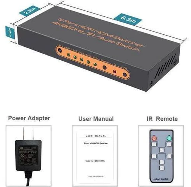 Alt view image 2 of 7 - 5 Ports HDMI Switch 4K, 5x1 HDMI Splitter Switch 5 In 1 Out HDMI Switcher with I