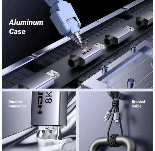 Alt view image 3 of 6 - UGREEN 8K HDMI 2.1 Cable 48Gbps 33FT, Ultra High Speed HDMI Cord Aluminum, 4K@24