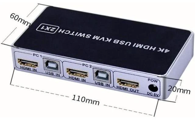 Alt view image 7 of 7 - 4K HDMI KVM Switch 2 In 1 Out Two Computers 2 Ports Hosts Share Mouse Keyboard M
