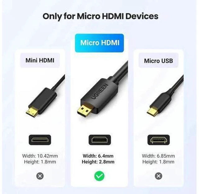 Alt view image 2 of 7 - UGREEN Micro HDMI to HDMI Cable Adapter 4K 60Hz Ethernet Audio Return Channel Co