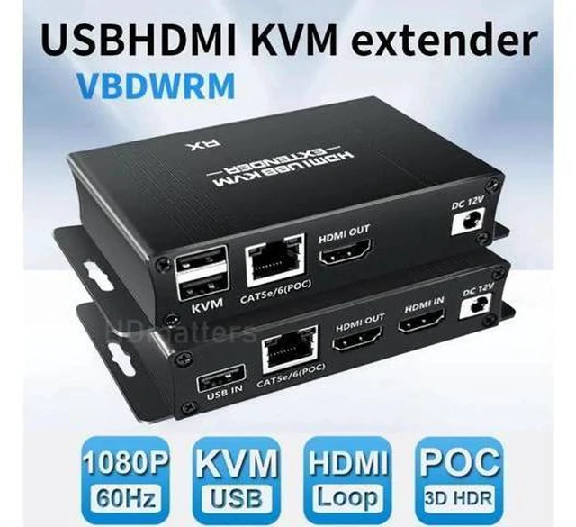 Main image of 60M HDMI KVM Extender over Ethernet Cat5e/6 POC Cable 1080P HDMI USB Extender Vi