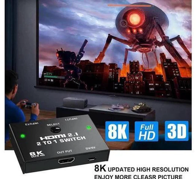 Alt view image 5 of 7 - 8K HDMI Switcher - 2 Ports HDMI 2.1 Switcher 2 in 1 Out HDMI Switcher Support 8K