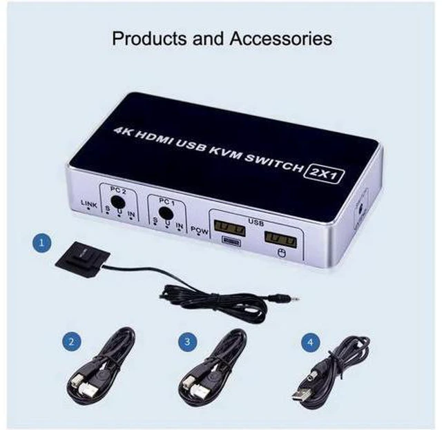 Alt view image 5 of 7 - 4K HDMI KVM Switch 2 In 1 Out Two Computers 2 Ports Hosts Share Mouse Keyboard M