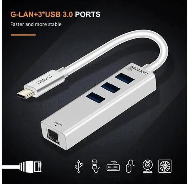 Alt view image 2 of 6 - USB C Ethernet HUB Type C to USB 3.0 RJ45 Network Card for Windows 10 Xiaomi Mi