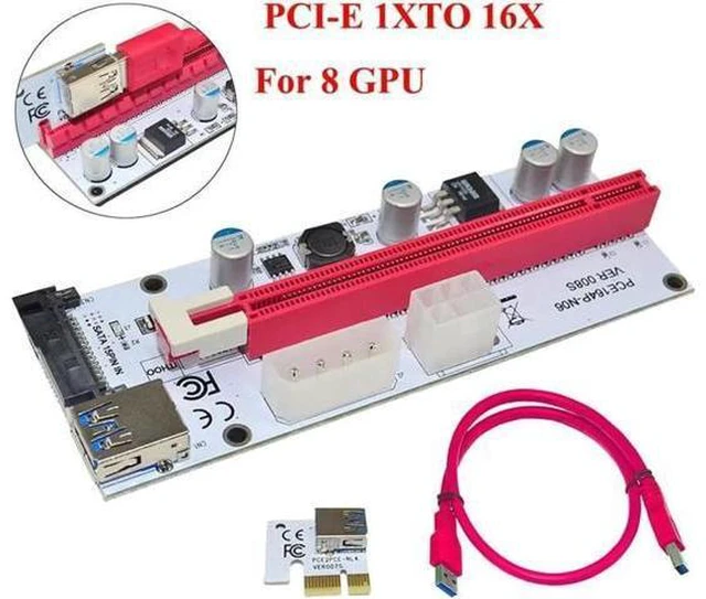 Main image of 2Pcs USB 3.0 PCI-E Express 1x To 16x Extender Riser Card Adapter BTC 8 GPU Miner