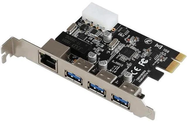 Alt view image 2 of 3 - PCI Express to 3 Port USB 3.0 RJ45 Gigabit Network Expansion Board Card Adapter