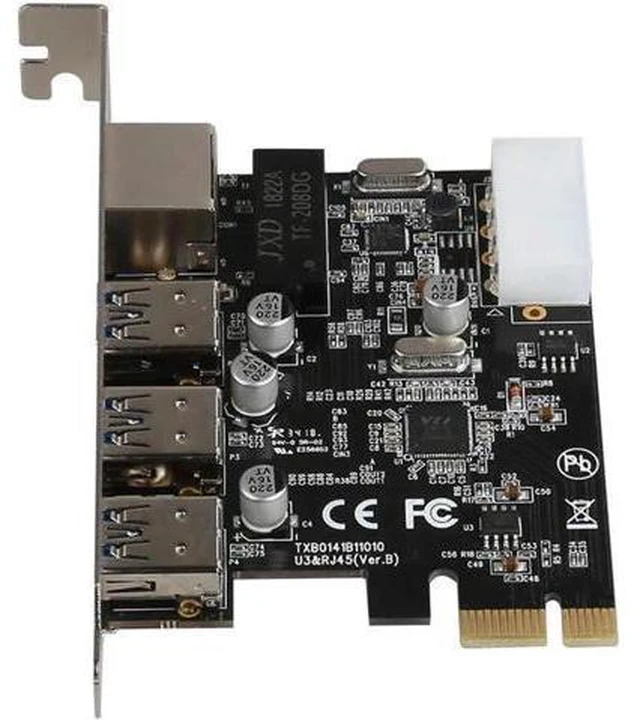 Alt view image 3 of 3 - PCI Express to 3 Port USB 3.0 RJ45 Gigabit Network Expansion Board Card Adapter