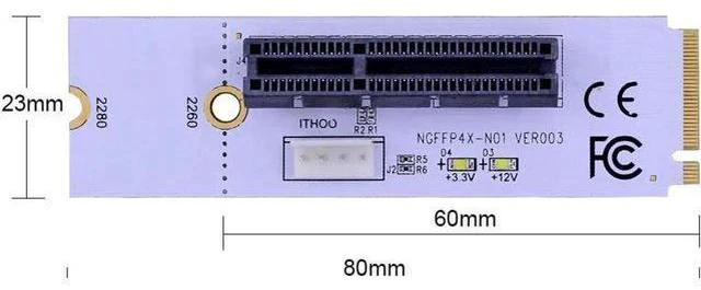 Alt view image 3 of 5 - NGFF M.2 to PCI-E 4X Riser Card M2 Key M to PCIe X4 Adapter with LED Voltage ind