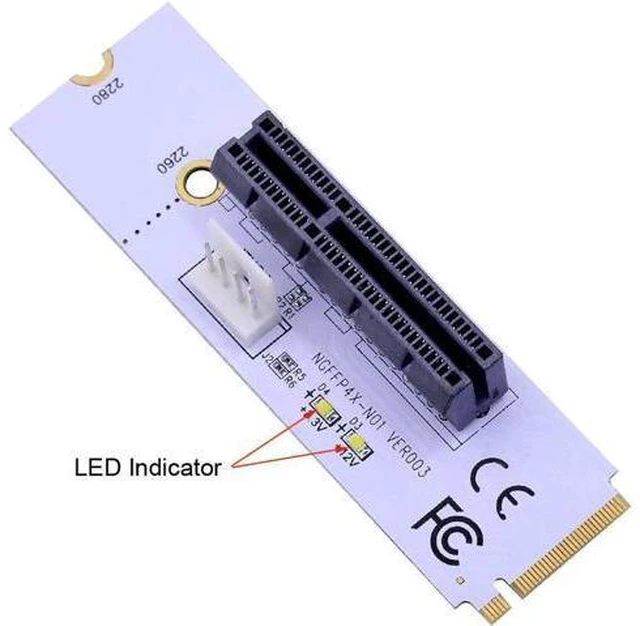 Alt view image 4 of 5 - NGFF M.2 to PCI-E 4X Riser Card M2 Key M to PCIe X4 Adapter with LED Voltage ind