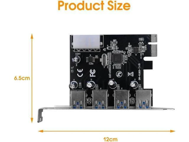 Alt view image 2 of 4 - 4 Port PCI-E To USB 3.0 HUB PCI Express Expansion Card Adapter 5 Gbps Speed USB