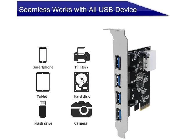 Alt view image 3 of 4 - 4 Port PCI-E To USB 3.0 HUB PCI Express Expansion Card Adapter 5 Gbps Speed USB