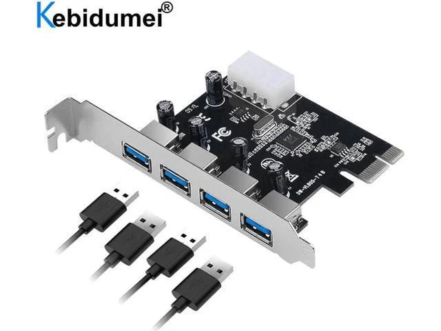 Alt view image 4 of 4 - 4 Port PCI-E To USB 3.0 HUB PCI Express Expansion Card Adapter 5 Gbps Speed USB