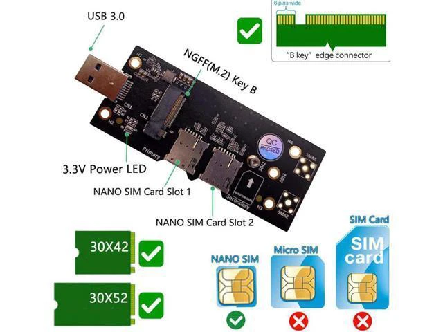 Alt view image 2 of 5 - M.2 to USB 3.0 Adapter Expansion Card with Dual NANO SIM Card Slot for WLAN/LTE