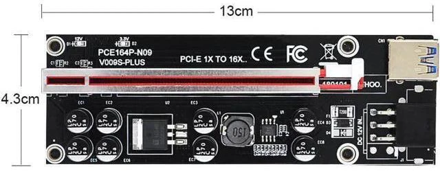 Alt view image 4 of 5 - VER009S Plus PCI-E Riser Card 6Pin Power PCI Express 1X to 16X Reinforce Card 60