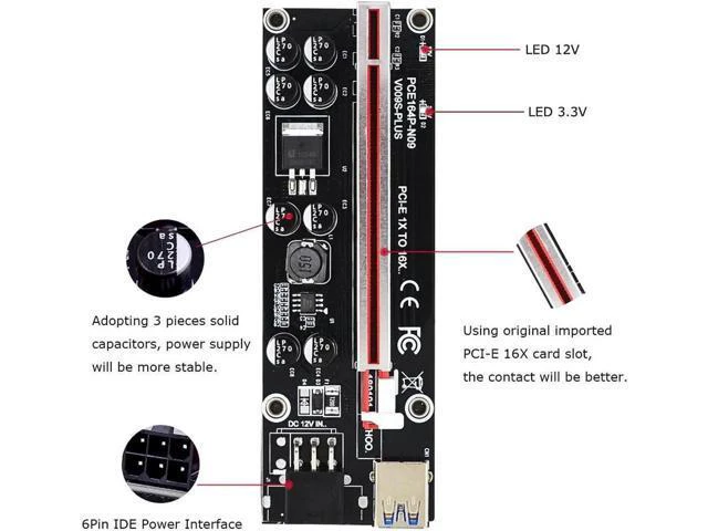 Alt view image 3 of 5 - VER009S Plus PCI-E Riser Card 6Pin Power PCI Express 1X to 16X Reinforce Card 60