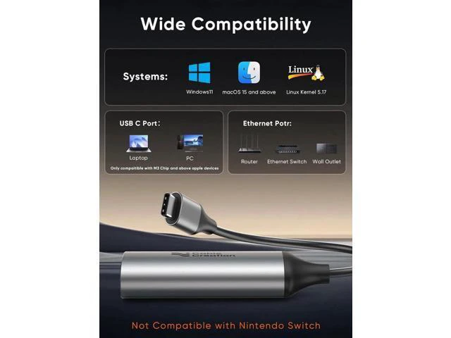 Alt view image 6 of 6 - CableCreation 5Gbps USB C to Ethernet Adapter, 5Gbps Type C to RJ45 Network LAN