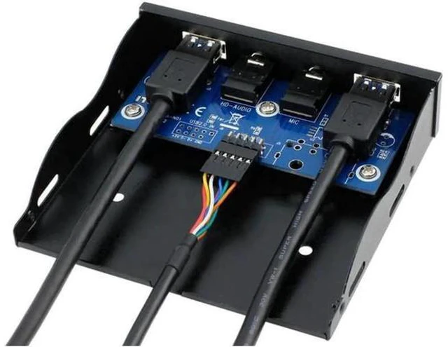 Alt view image 5 of 5 - 2 Port USB 3.0 Hub Splitter HD Audio 3.5mm Earphone Jack Mic Interface Front Pan