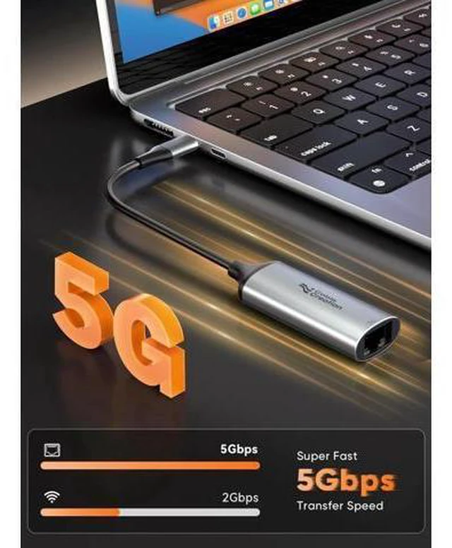 Alt view image 3 of 6 - CableCreation 5Gbps USB C to Ethernet Adapter, 5Gbps Type C to RJ45 Network LAN
