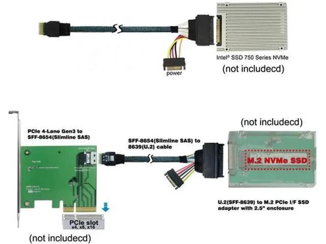 Alt view image 6 of 7 - SF-104 U.2 U2 SFF-8639 to Slimline SFF-8654 4i NVME PCIe SSD Cable for Mainboard