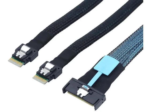Alt view image 2 of 6 - Slimline SAS 8i to Dual SFF 8654 4i Server Cable \u2013 24Gbps High Speed Data T