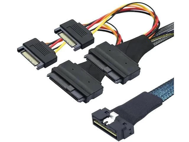 Alt view image 3 of 6 - LP Low Profile SFF-8654 8i 74Pin to Dual SFF-8639 U.2+15Pin Cable \u2013 32AWG H