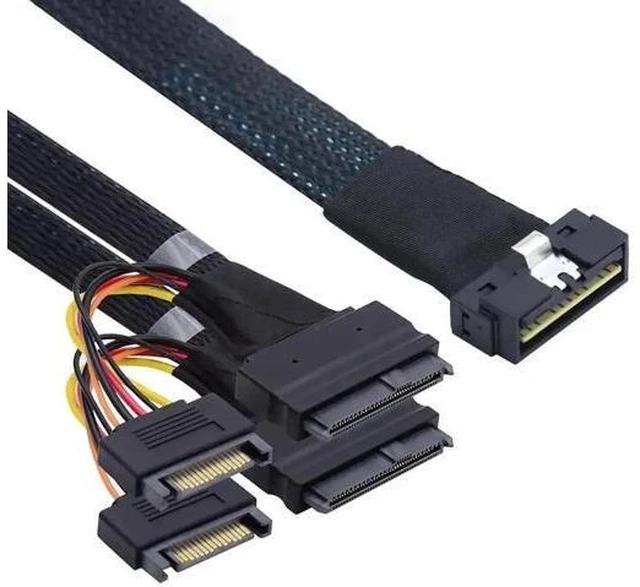 Alt view image 2 of 6 - LP Low Profile SFF-8654 8i 74Pin to Dual SFF-8639 U.2+15Pin Cable \u2013 32AWG H