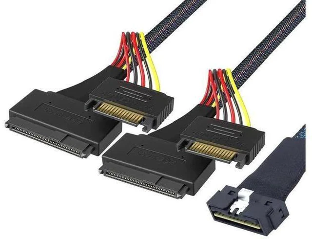 Alt view image 6 of 6 - LP Low Profile SFF-8654 8i 74Pin to Dual SFF-8639 U.2+15Pin Cable \u2013 32AWG H