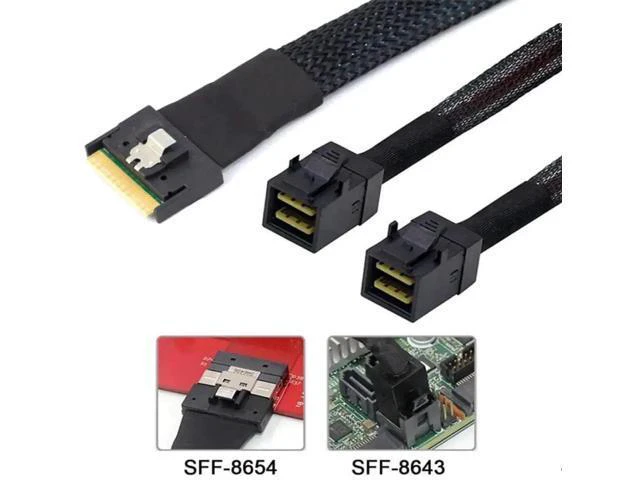 Alt view image 4 of 5 - Mini SlimSAS SFF-8654 8i 4.0 to Dual SAS HD 8643 Cable \u2013 32AWG 24G High-Spe