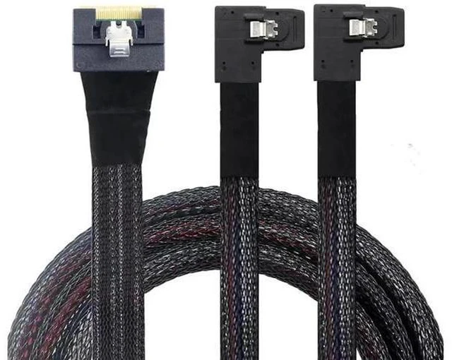 Main image of Anti-Misplug PCIe Slimline SAS SFF-8654 8i to Dual SAS SFF-8087 Right-Angle Serv