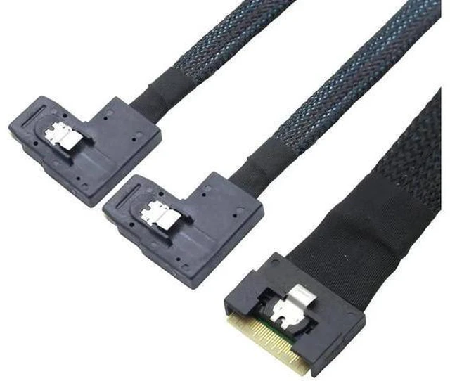 Alt view image 3 of 6 - Anti-Misplug PCIe Slimline SAS SFF-8654 8i to Dual SAS SFF-8087 Right-Angle Serv
