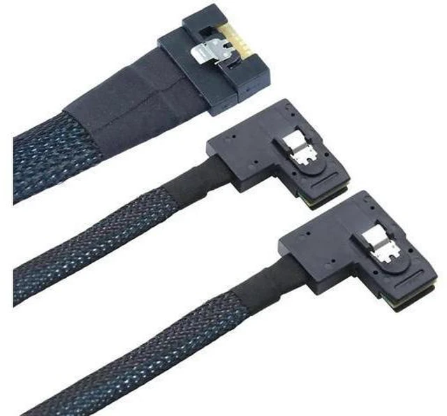 Alt view image 5 of 6 - Anti-Misplug PCIe Slimline SAS SFF-8654 8i to Dual SAS SFF-8087 Right-Angle Serv